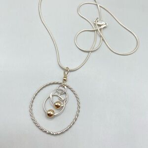 Two Tone Interlocking Circle Gold Bead Pendant Necklace